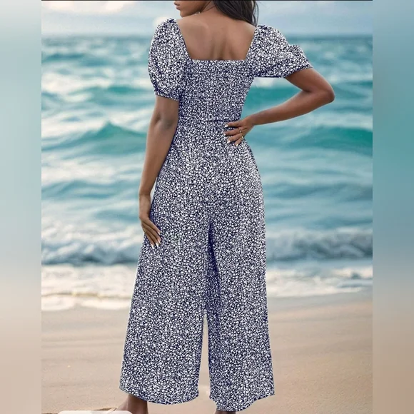 Jumpsuit Ditsy Floral Puff Sleeve - Picture 2 of 6